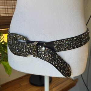 ✨ Michael Morrison 36 IN Belt Silver Studded Black Leather Swarovski festival